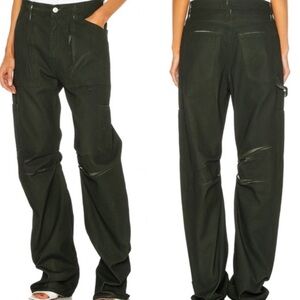 Army green cargo pants with scrunched detailing.